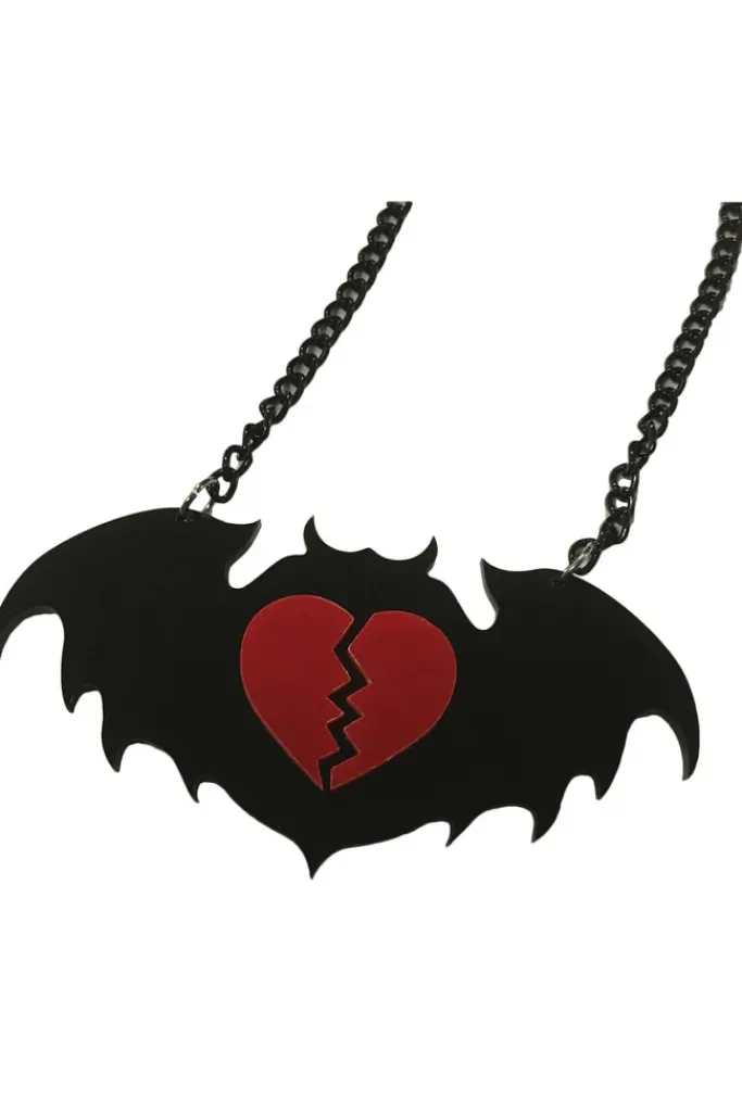 Gothic and Steampunk Jewellery Broken Heart Bat Necklace