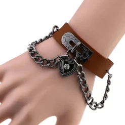 Gothic and Steampunk Jewellery Brown Heart Wrist Cuff Bracelet