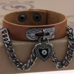 Gothic and Steampunk Jewellery Brown Heart Wrist Cuff Bracelet