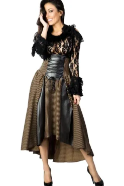 Burleska Clara Steampunk High Waisted Skirt Brown