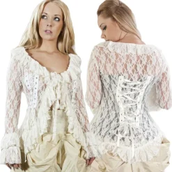 Burleska Morticia Lace Steampunk Top Cream