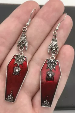 Gothic and Steampunk Jewellery Coffin Spiderweb Earrings