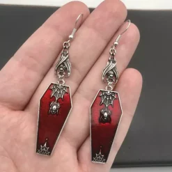 Gothic and Steampunk Jewellery Coffin Spiderweb Earrings