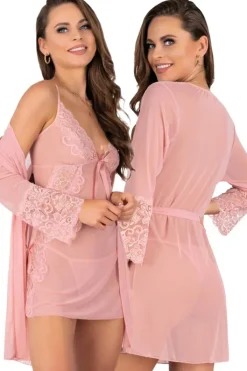 Corsetti Myardis Pink Gown and Chemise Set (L, 2XL)