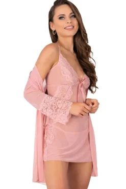 Corsetti Myardis Pink Gown and Chemise Set (L, 2XL)