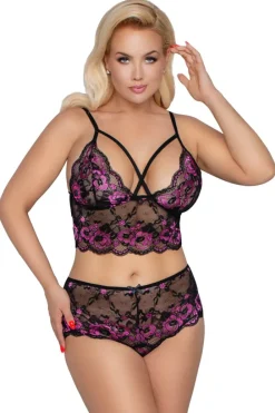 Cottelli Collection Cottelli Curves Plus Size Black Pink Lingerie Set