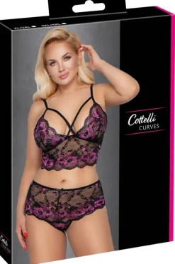 Cottelli Collection Cottelli Curves Plus Size Black Pink Lingerie Set
