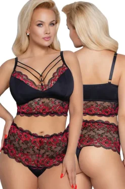 Cottelli Collection Cottelli Curves Plus Size Red Black Lingerie Set