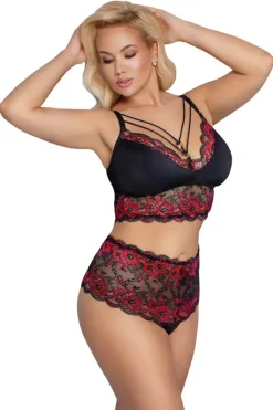 Cottelli Collection Cottelli Curves Plus Size Red Black Lingerie Set