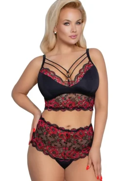 Cottelli Collection Cottelli Curves Plus Size Red Black Lingerie Set