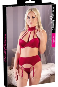 Cottelli Collection Cottelli Lingerie Red Velvet Suspender Set (M)