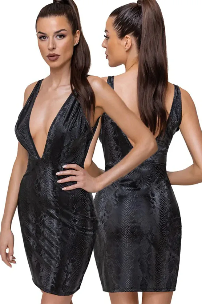 Cottelli Collection Cottelli Party Snakeskin Look Black Dress