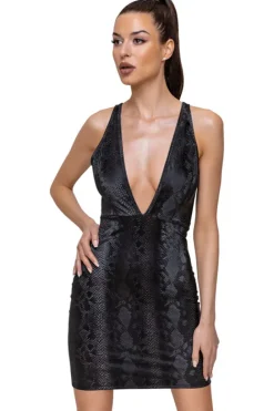 Cottelli Collection Cottelli Party Snakeskin Look Black Dress