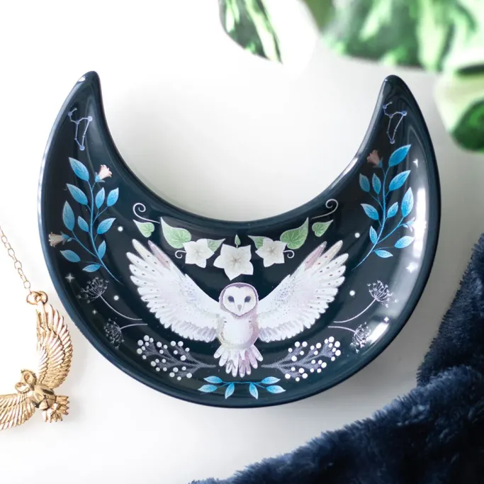 Something Different Crescent Moon Owl Trinket Dish