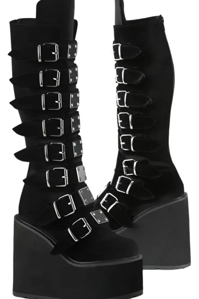 DemoniaCult SWING 815 Black Velvet Boots