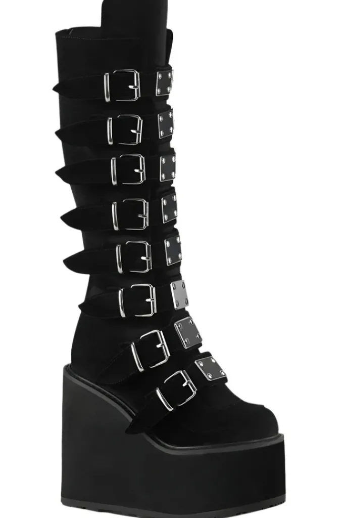 DemoniaCult SWING 815 Black Velvet Boots