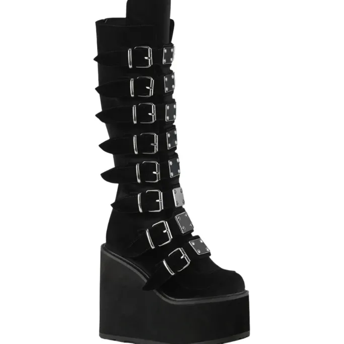 DemoniaCult SWING 815 Black Velvet Boots