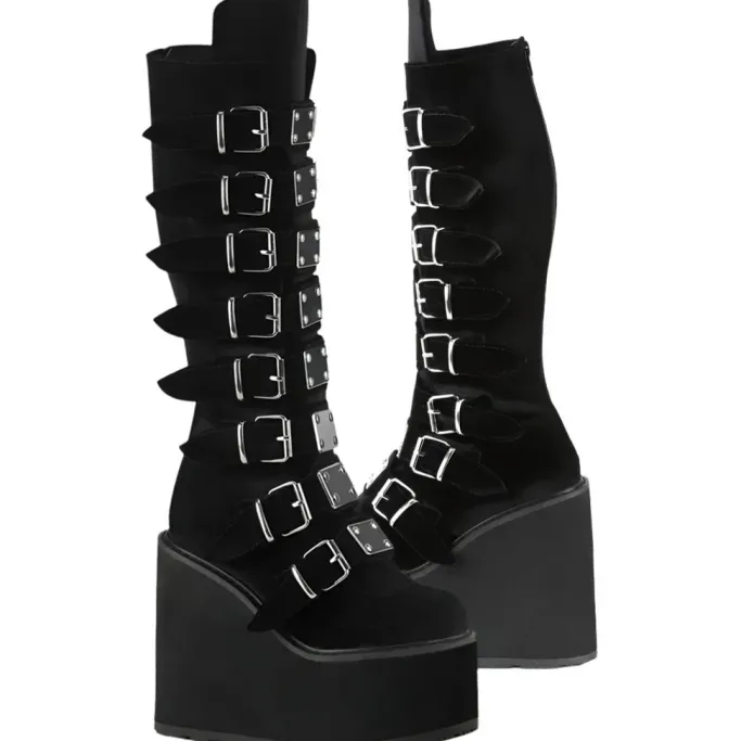 DemoniaCult SWING 815 Black Velvet Boots