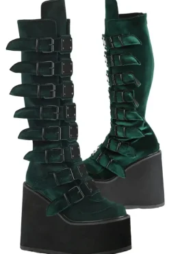 DemoniaCult SWING 815 Emerald Velvet Boots