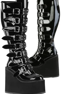 DemoniaCult Swing 815WC Boots Patent WIDE CALF