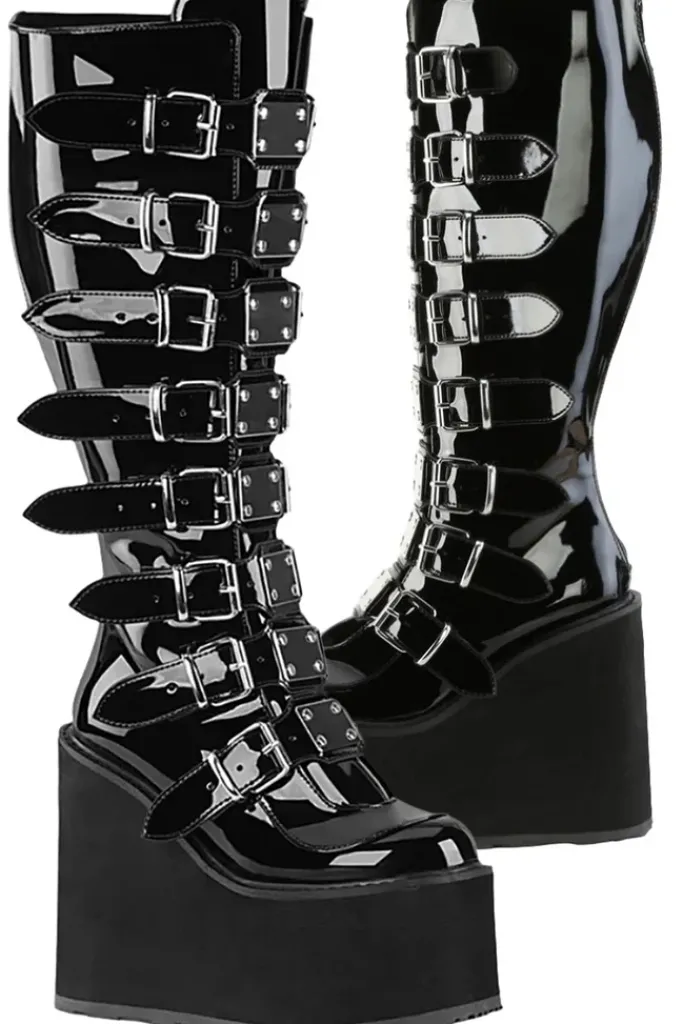 DemoniaCult Swing 815WC Boots Patent WIDE CALF