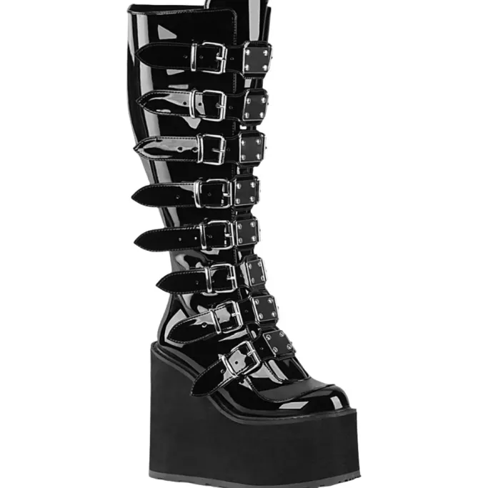 DemoniaCult Swing 815WC Boots Patent WIDE CALF