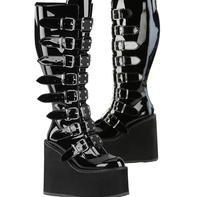 DemoniaCult Swing 815WC Boots Patent WIDE CALF