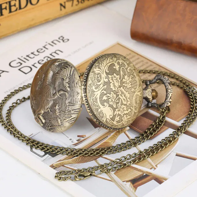 Pocketwatches Dinosaur Steampunk Pocket Watch on Necklace Chain