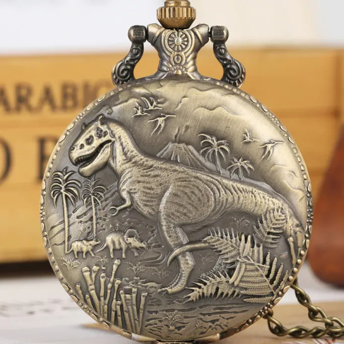 Pocketwatches Dinosaur Steampunk Pocket Watch on Necklace Chain