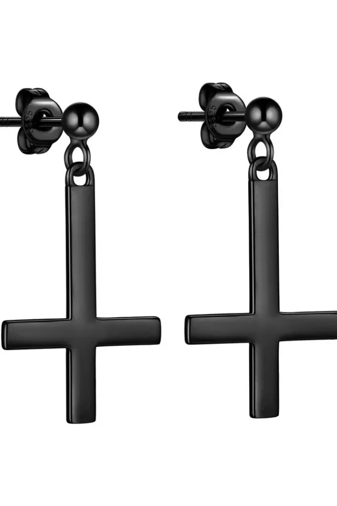 Echt etNox Black Inverted Cross Earrings