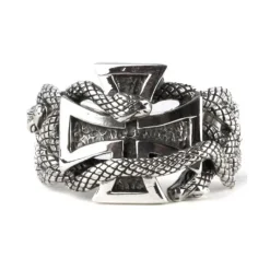 Echt etNox Snake Iron Cross Ring Sterling Silver