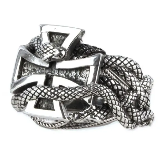 Echt etNox Snake Iron Cross Ring Sterling Silver