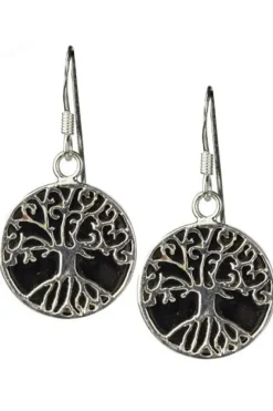 Echt etNox Silver Tree of Life Onyx Earrings