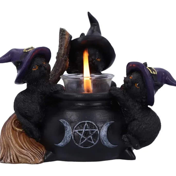 Nemesis Now Familiar Cauldron Witches Cat Candle Holder