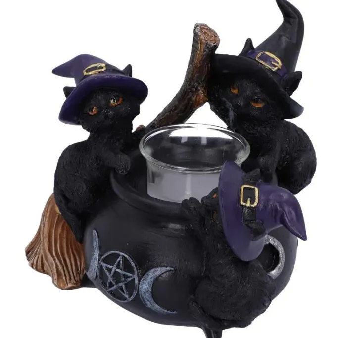 Nemesis Now Familiar Cauldron Witches Cat Candle Holder