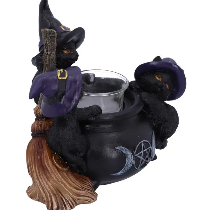 Nemesis Now Familiar Cauldron Witches Cat Candle Holder