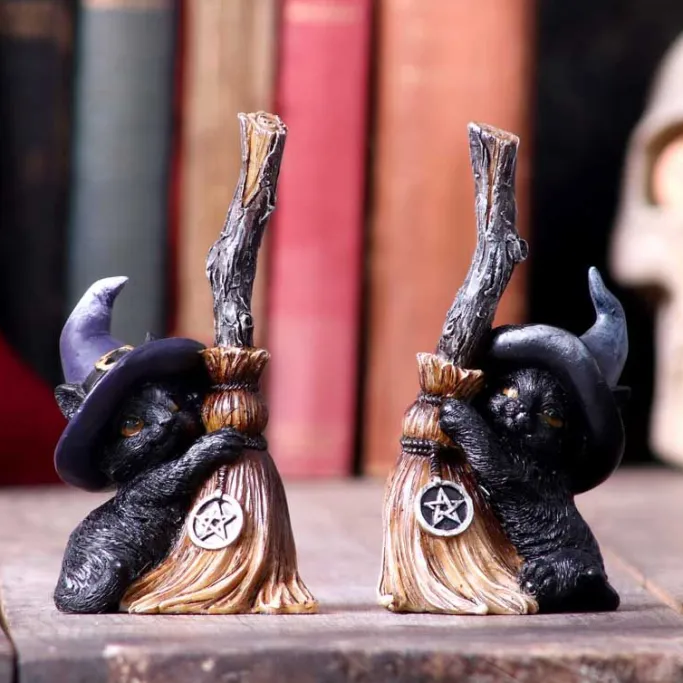 Nemesis Now Familiars Broom Witches Cat