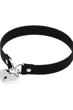 Gothic Collars Faux Suede Choker with Heart Padlock