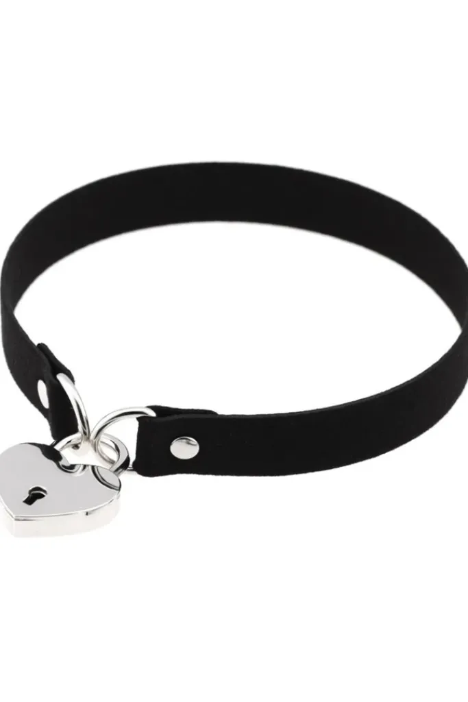 Gothic Collars Faux Suede Choker with Heart Padlock