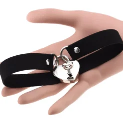 Gothic Collars Faux Suede Choker with Heart Padlock