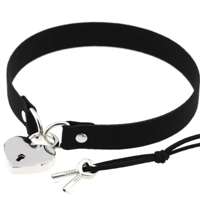 Gothic Collars Faux Suede Choker with Heart Padlock
