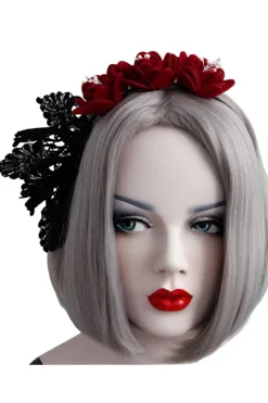 Gothic Hair Accessories Felt Rose and Lace Headband
