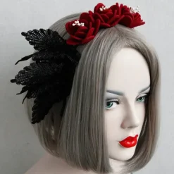 Gothic Hair Accessories Felt Rose and Lace Headband