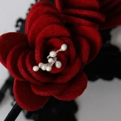 Gothic Hair Accessories Felt Rose and Lace Headband
