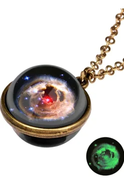 Gothic and Steampunk Jewellery Galaxy Sphere Pendant Red