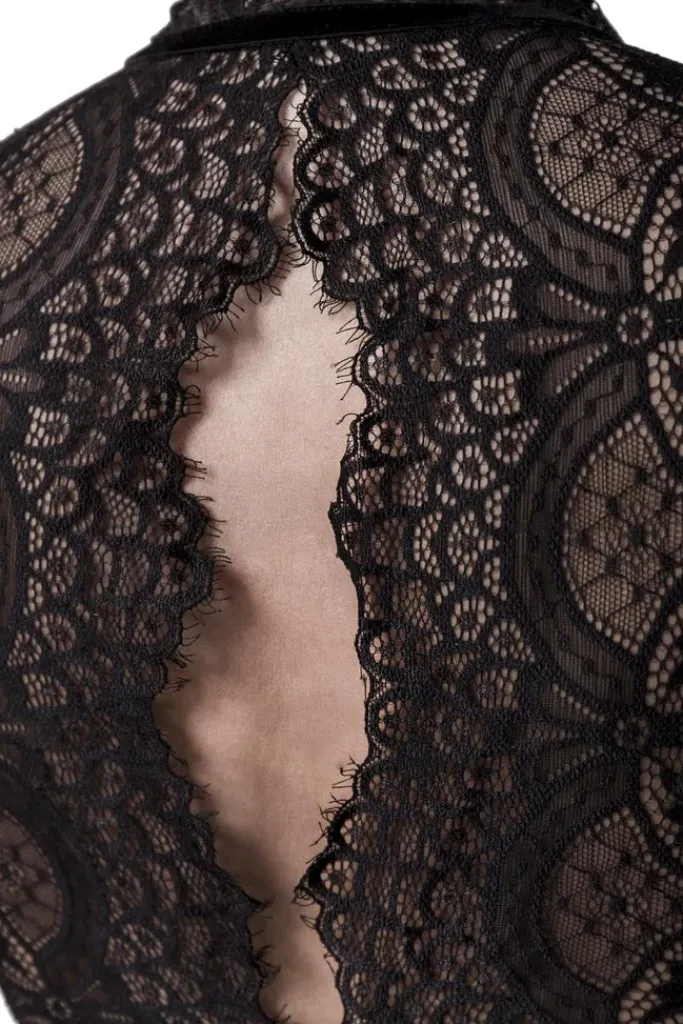 Grey Velvet Collared Lace Set