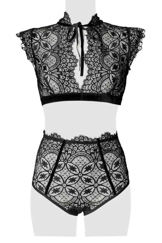 Grey Velvet Collared Lace Set