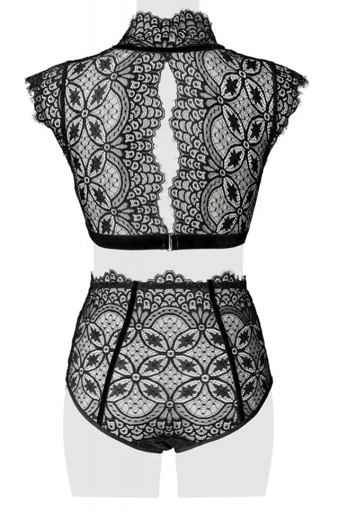 Grey Velvet Collared Lace Set
