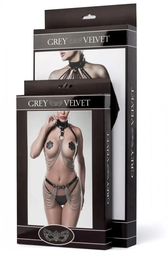 Grey Velvet Collared Lace Set