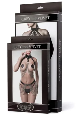 Grey Velvet Erotic Lingerie Set